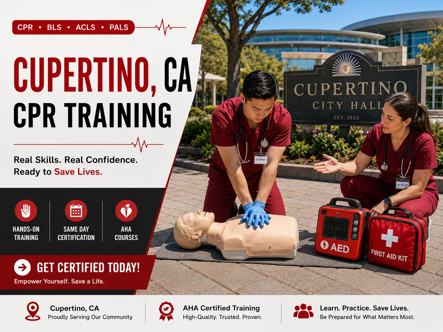 CPR mannequin drill at BLS certification training in Cupertino, CA